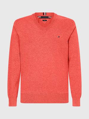 Tommy Hilfiger 1985 Essential TH Flex V-Neck Jumper Truien Heren Rood | TH653XTW