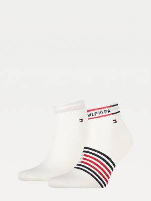 Tommy Hilfiger 2-Pack Breton Stripe Quarter Sokken Heren Wit | TH078VLN