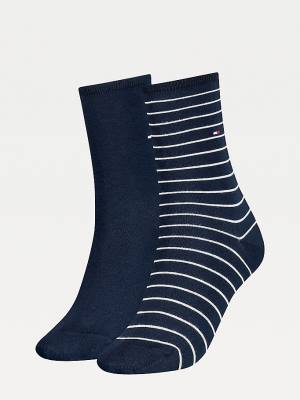 Tommy Hilfiger 2-Pack Slim Stripe Sokken Dames Blauw | TH761YPQ