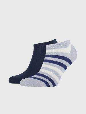 Tommy Hilfiger 2-Pack Stripe Trainer Sokken Heren Blauw | TH597SWR