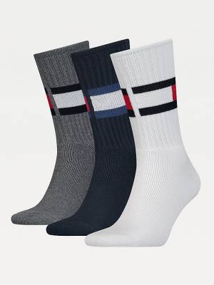 Tommy Hilfiger 3-Pack Ribbed Flag Sokken Heren Wit | TH762DLW