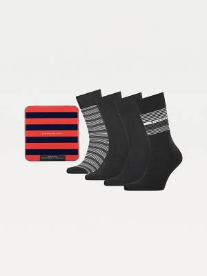 Tommy Hilfiger 4-Pack Gift Box Stripe Sokken Heren Zwart | TH142THV