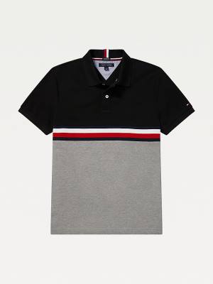 Tommy Hilfiger Adaptive Colour-Blocked Detail Custom Fit Poloshirt Heren Zwart | TH932VXQ