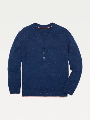 Tommy Hilfiger Adaptive Donegal Henley Jumper Truien Dames Blauw | TH356SFY