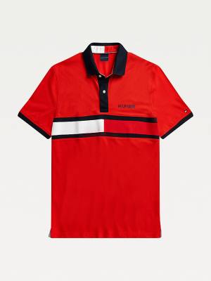 Tommy Hilfiger Adaptive Katoenen Flag Custom Fit Poloshirt Heren Rood | TH693ISZ