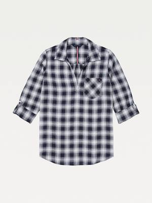 Tommy Hilfiger Adaptive Plaid Popover Overhemd Dames Blauw | TH062DFU