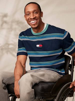 Tommy Hilfiger Adaptive Seated Fit Stripe Badge T-shirts Heren Blauw | TH149NHW