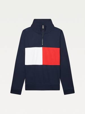 Tommy Hilfiger Adaptive Zipped Neck Flag Sweatshirts Dames Blauw | TH146UND