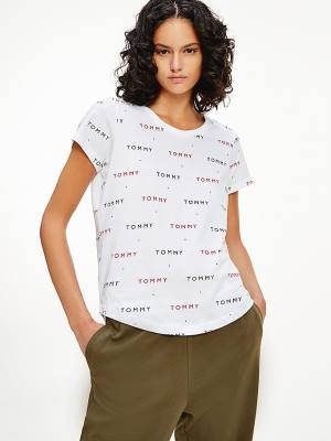 Tommy Hilfiger All-Over Logo T-shirts Dames Wit | TH496UZS