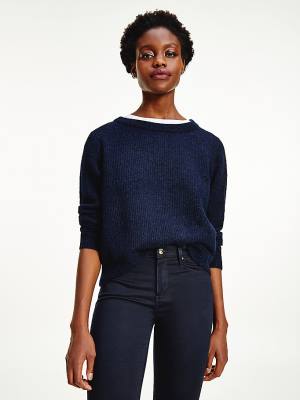 Tommy Hilfiger Alpaca Wool Brede Neck Relaxed Jumper Truien Dames Blauw | TH461RLO