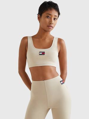 Tommy Hilfiger Badge Cropped Fit Tank Top T-shirts Dames Beige | TH817OLK