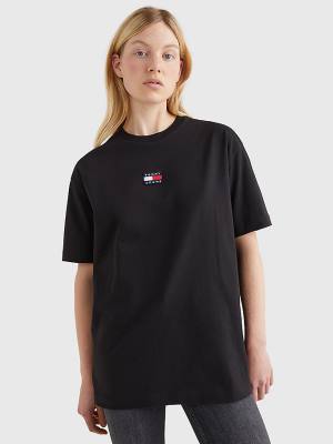 Tommy Hilfiger Badge Oversized Fit T-shirts Dames Zwart | TH479SPO