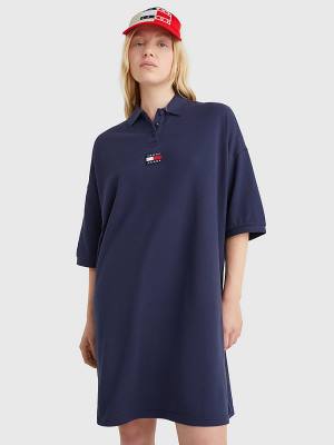 Tommy Hilfiger Badge Oversized Polo Jurken Dames Blauw | TH689ZXP