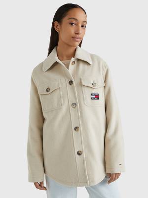 Tommy Hilfiger Badge Pocket Shacket Jassen Dames Beige | TH502OHP