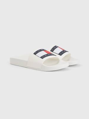 Tommy Hilfiger Badge Pool Slides Sandalen Heren Wit | TH269ITJ