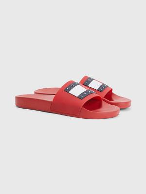 Tommy Hilfiger Badge Pool Slides Sandalen Heren Rood | TH486MEF