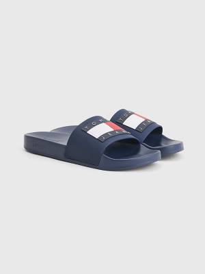 Tommy Hilfiger Badge Pool Slides Sandalen Heren Blauw | TH950WYM