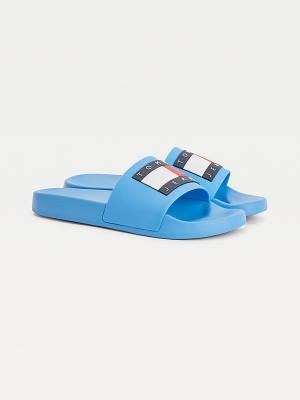 Tommy Hilfiger Badge Slides Sandalen Dames Blauw | TH695XKT