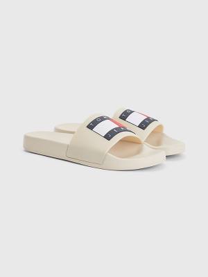 Tommy Hilfiger Badge Slides Sandalen Dames Beige | TH739INO