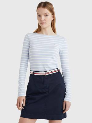 Tommy Hilfiger Boot Neck Long Sleeve Skinny T-shirts Dames Blauw | TH486NJK