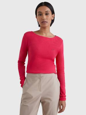 Tommy Hilfiger Boot Neck Long Sleeve Skinny T-shirts Dames Roze | TH941UMI