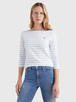 Tommy Hilfiger Boot Neck Three-Quarter Sleeve T-shirts Dames Wit | TH582FBU