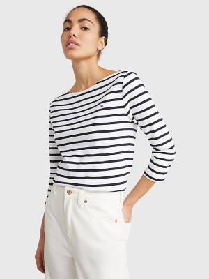 Tommy Hilfiger Boot Neck Three-Quarter Sleeve T-shirts Dames Wit | TH823IOX