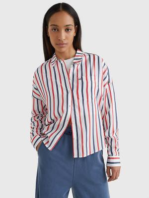 Tommy Hilfiger Boxy Stripe Overhemd Dames Wit | TH746PKR