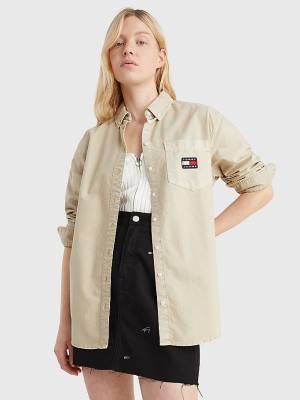 Tommy Hilfiger Boyfriend Fit Overhemd Dames Beige | TH781UCS