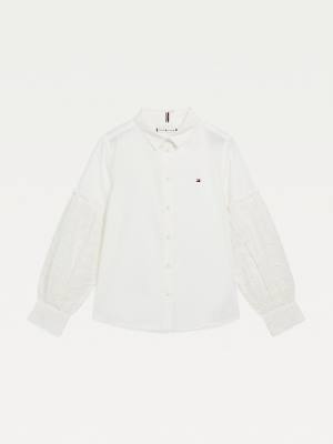 Tommy Hilfiger Broderie Anglaise Puff Sleeve Shirt T-shirts Meisjes Wit | TH019YWZ