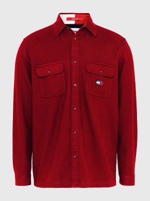 Tommy Hilfiger Brushed Organic Katoenen Overshirt Overhemd Heren Rood | TH568JBR