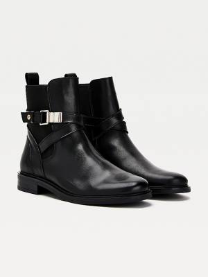 Tommy Hilfiger Buckled Leren Ankle Laarzen Dames Zwart | TH317SQG