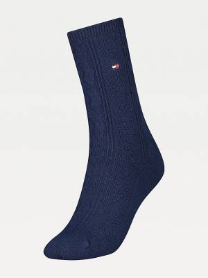 Tommy Hilfiger Cable Knit Wool Cashmere Boot Sokken Dames Blauw | TH645VIR