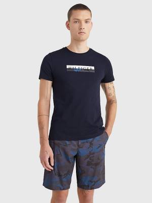 Tommy Hilfiger Camo Graphic Logo T-shirts Heren Blauw | TH719LAT