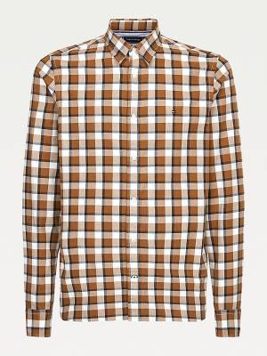 Tommy Hilfiger Check Brushed Katoenen Slim Fit Overhemd Heren Bruin | TH521BSY