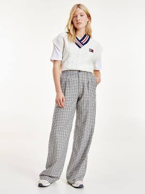 Tommy Hilfiger Check Relaxed Fit Brede Leg Broek Dames Beige | TH723FZV