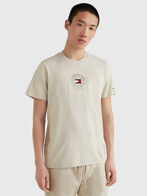 Tommy Hilfiger Circle Logo T-shirts Heren Beige | TH295QJY