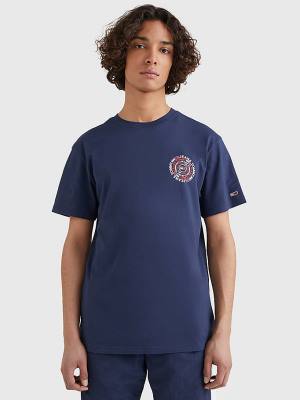 Tommy Hilfiger Circular Back Logo T-shirts Heren Blauw | TH325FJB