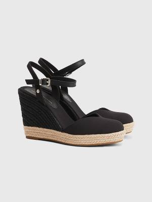 Tommy Hilfiger Closed Neus High Wedge Espadrilles Sandalen Dames Zwart | TH358STE