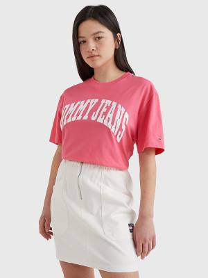 Tommy Hilfiger College Boyfriend Fit T-shirts Dames Roze | TH814ADT