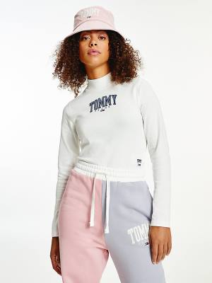 Tommy Hilfiger College Cropped Long Sleeve T-shirts Dames Wit | TH178IUY