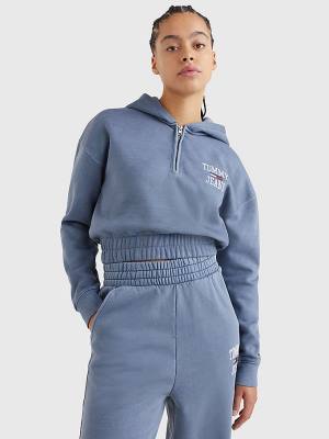 Tommy Hilfiger College Cropped Quarter-Zip Hoodie Dames Paars | TH590DTP