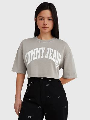 Tommy Hilfiger College Oversized Cropped T-shirts Dames Beige | TH726RBH