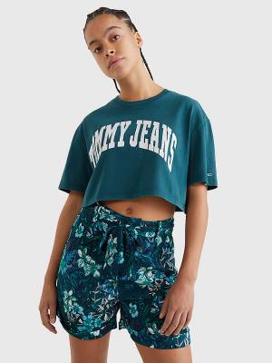 Tommy Hilfiger College Oversized Cropped T-shirts Dames Groen | TH742KWV