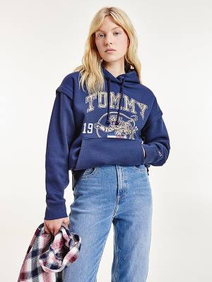 Tommy Hilfiger College Tiger Logo Relaxed Hoodie Dames Blauw | TH610UIG