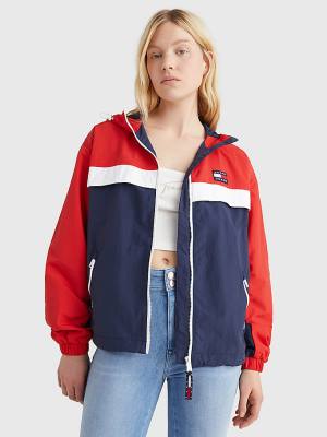 Tommy Hilfiger Colour-Blocked Chicago Windbreaker Jassen Dames Blauw | TH905XYV