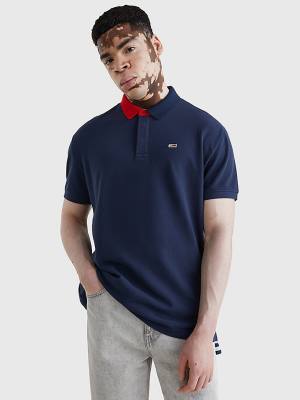 Tommy Hilfiger Colour-Blocked Collar Relaxed Fit Poloshirt Heren Blauw | TH938KUQ