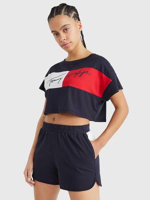 Tommy Hilfiger Colour-Blocked Cropped Zwemkleding Dames Blauw | TH058IMC