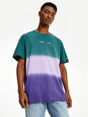 Tommy Hilfiger Colour-Blocked Dip Dye Relaxed Fit T-shirts Heren Paars | TH957IZY