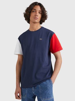 Tommy Hilfiger Colour-Blocked Organic Katoenen T-shirts Heren Blauw | TH621TJD